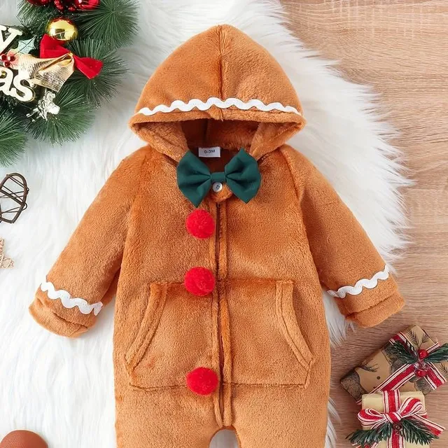 Christmas warm baby overal with gingerbread motif for small boys