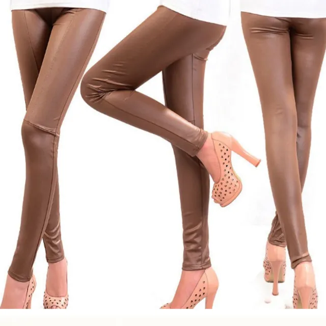 Leggings modernes en cuir Greeko - marron