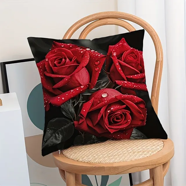 Luxury 4 pillowcase set with motifs of red roses