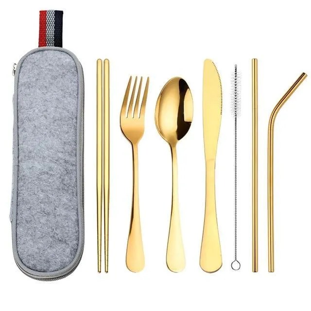 Portable cutlery set gold