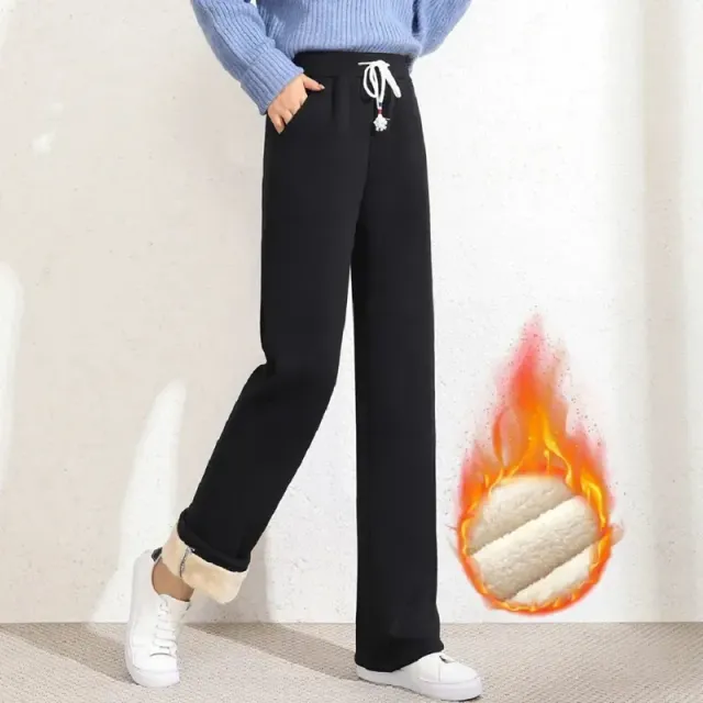 Winter warm wide pants with high waist for women