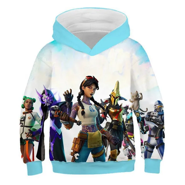 Beautiful hoodie with 3D print of the computer game Fortnite 12 7-8T