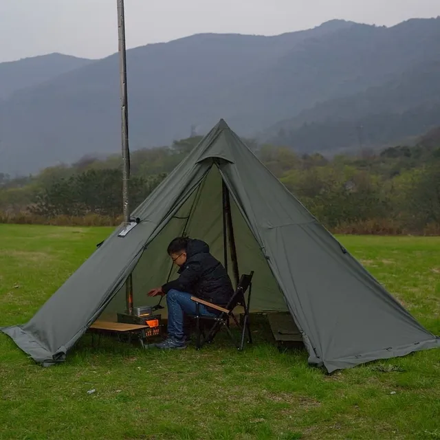 Hot tent with stove and snow hem connection, Stand space 210,01 cm for 3-4 persons, Tipi Stan for family hiking, Fishing, Hunting, Hiking and Camping