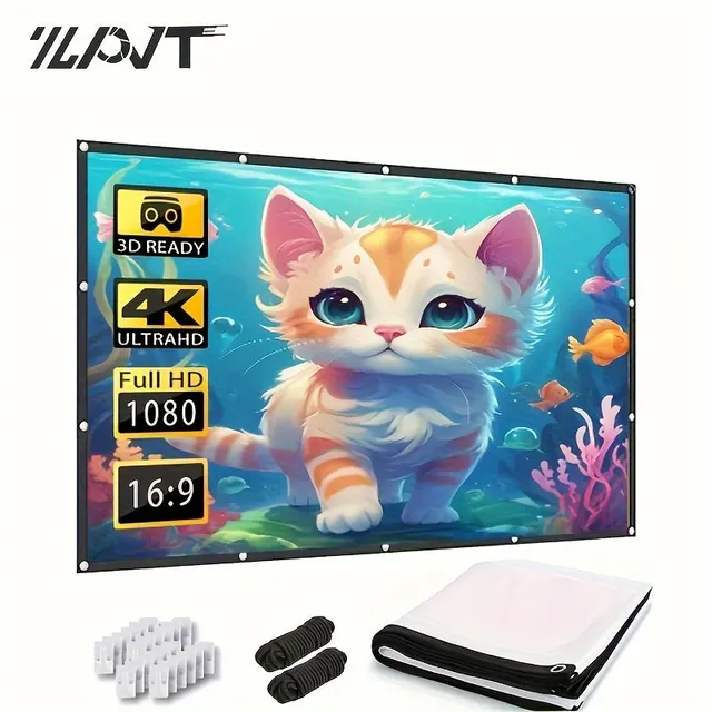 150-inch Projection Plate With High Density, 16:9 HD, 160° Observation Angle, Foldable, Anti Wrinkles, Portable Canvas Projector, Supports Double Side Projection, Used For Home Cinema, Outdoor and Office Spaces