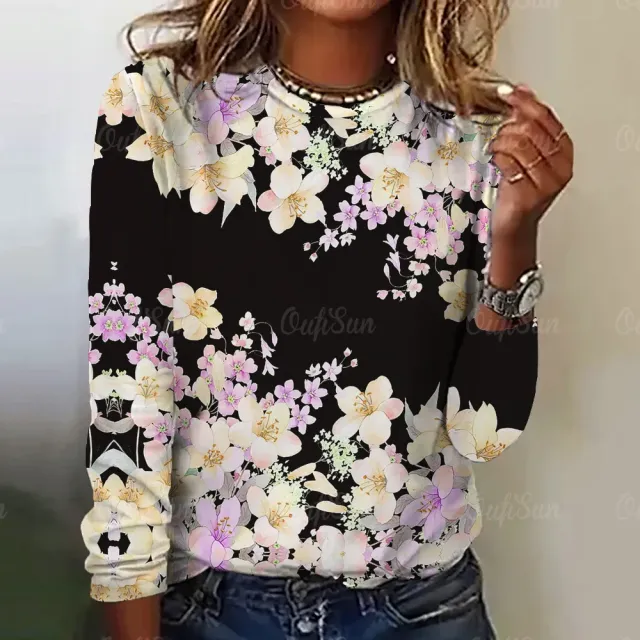 Women's long sleeve t-shirt with three-dimensional flower print - More variations