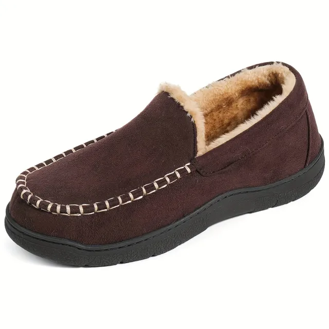 Men's comfortable Venetian loafers with memory foam and warm fleece - non-slip home shoes