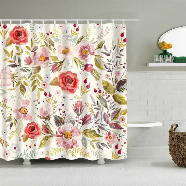 Practical bathroom curtain with flower motif