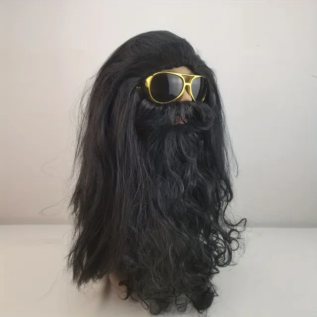 Czech Product Name: Man's Black Wig, Beard and Glasses on Halloween - Costume Wild Cave Man (3 parts)