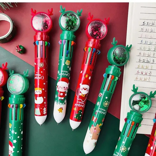 Christmas ballpoint pen with 10 colors - press color pen