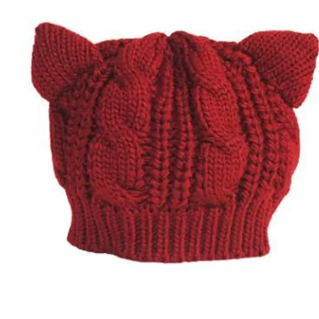 Women's winter knitted hat with ears