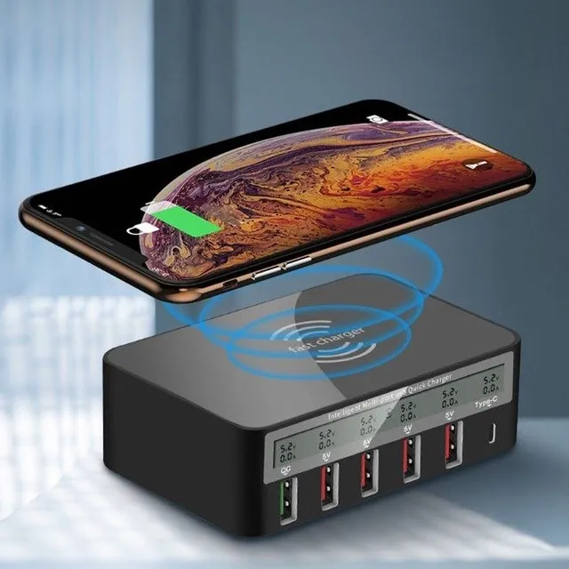 Charging station 6 ports with wireless charging