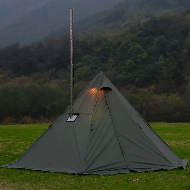 Hot tent with stove and snow hem connection, Stand space 210,01 cm for 3-4 persons, Tipi Stan for family hiking, Fishing, Hunting, Hiking and Camping