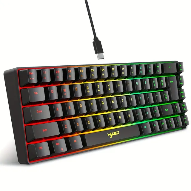 Tastatură de gaming Hxsj: Ultra-subțire, cablu USB-C, cablu detașabil, 68 de taste iluminate RGB