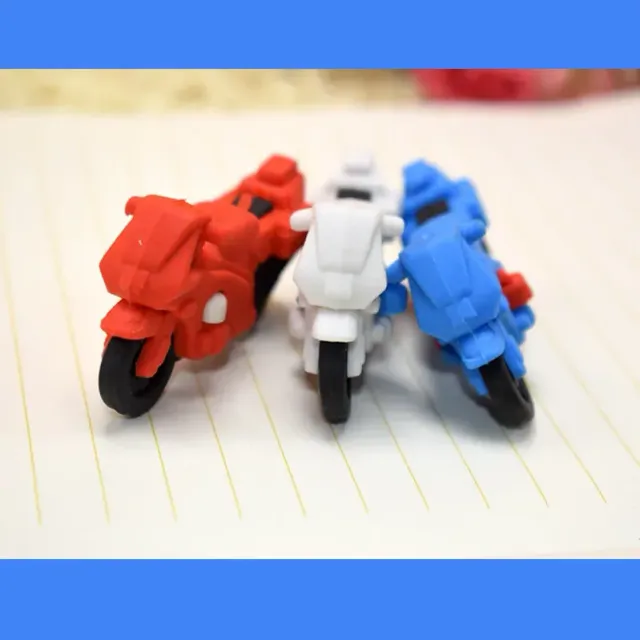 Set of 3 cute rubber in motorcycle shape for school supplies