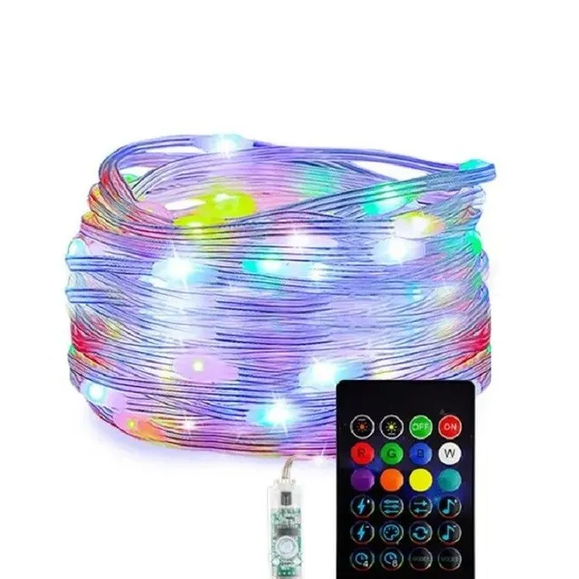 Łańcuch świetlny USB z pilotem 10 m RGB kolor 100 LED, za