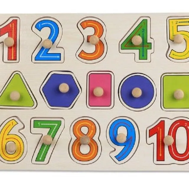 Inserting wooden jigsaw puzzle - Numbers