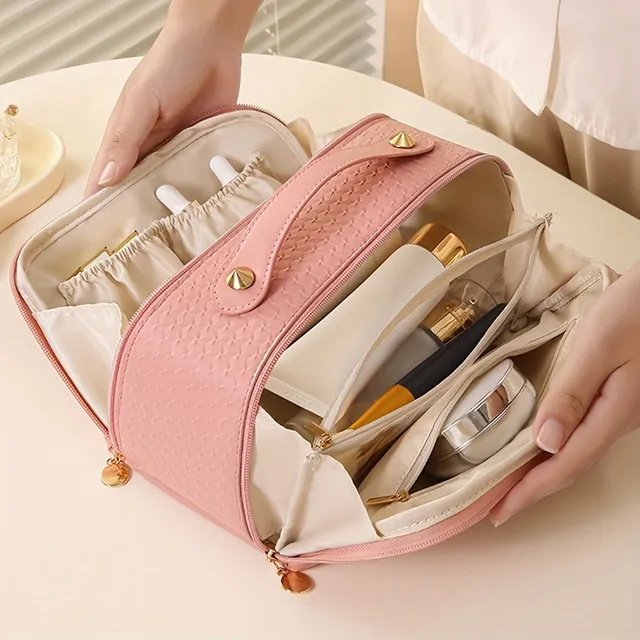 Kosmetický kufřík z PU kůže, prostorný a praktický kufřík na kosmetiku na cesty a dovolenou