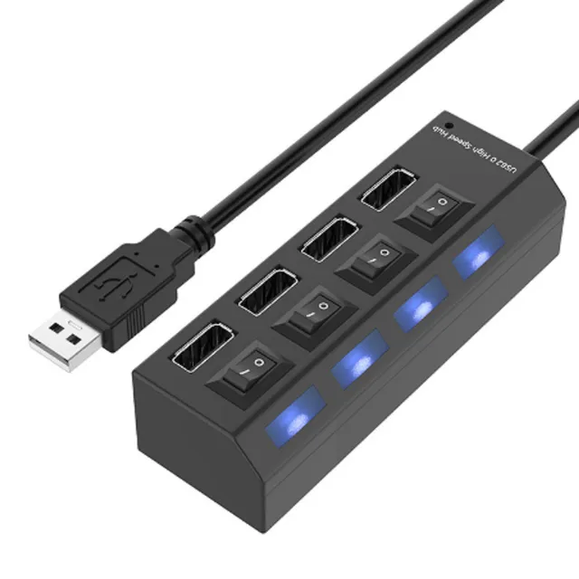 USB 4 portos HUB kapcsolóval - 2 színben