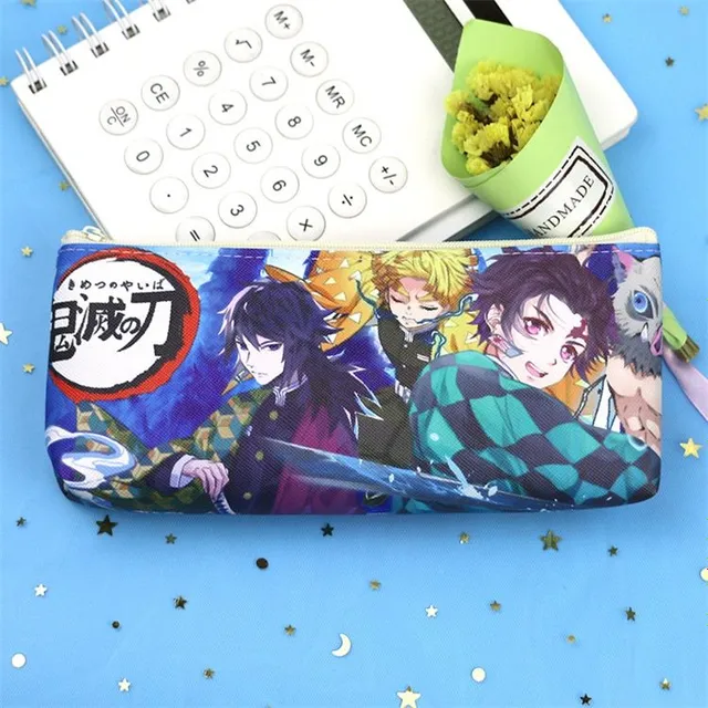 Trendy modern original stylish school pencil case with one pocket with colourful anime motif