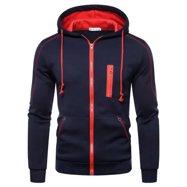 Men's modern sweatshirt with hood, zipper, long sleeve and colorful patterns