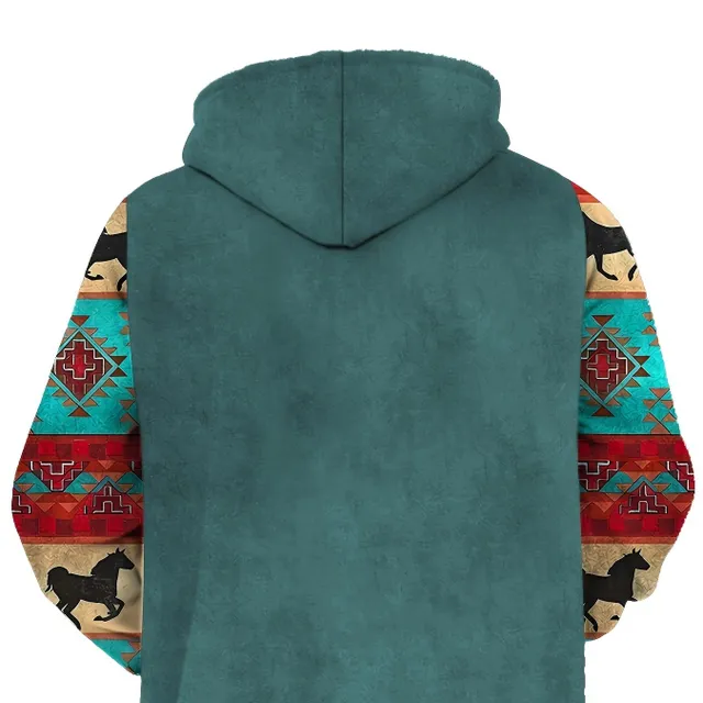 Male hoodie with ethnic pattern, stylish for leisure, with graphic hood, street style, autumn/winter, great gift