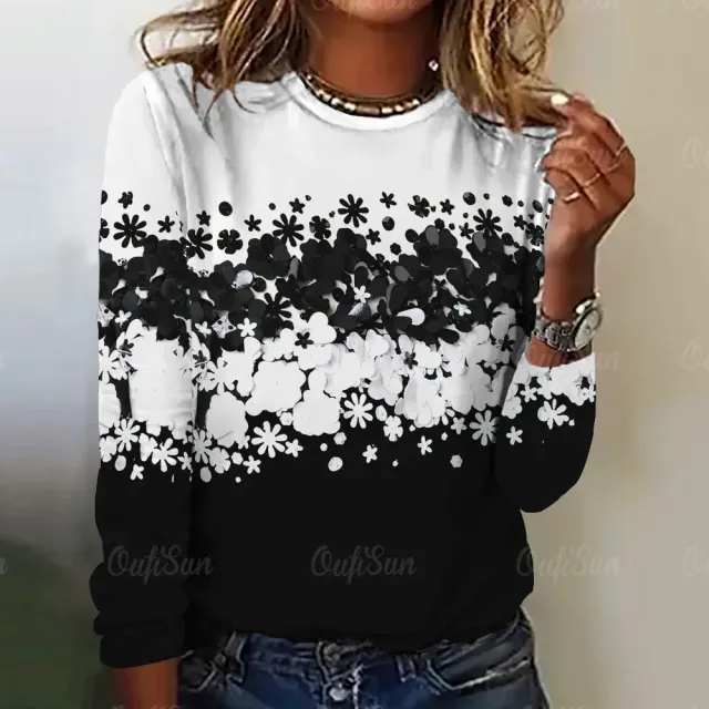 Women's long sleeve t-shirt with three-dimensional flower print - More variations