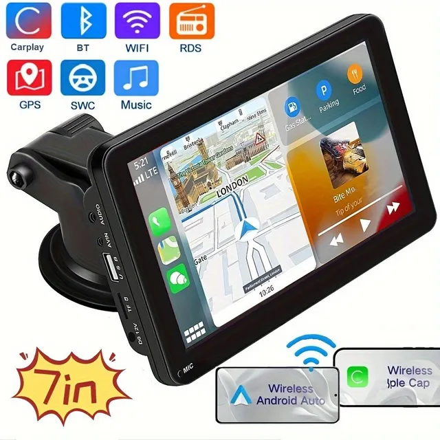 Navigație tactilă de 7" cu Android Auto wireless și MirrorLink, GPS, Wi-Fi și RDS, rezoluție înaltă