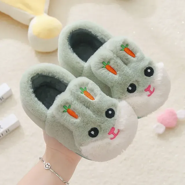 Children's winter home slippers with rabbit motif and impenetrable sole for girls and boys