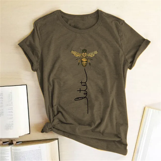 Women's stylish short sleeve T-shirt with Let It Bee print