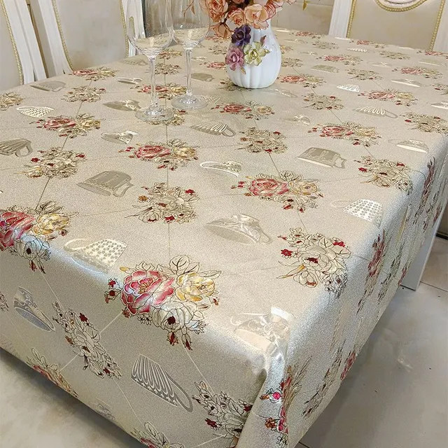 1pc Floral printed tablecloth, Heat insulation PVC Waterproof oilproof table cover, No washing, Table protection, Home kitchen decor Dining table