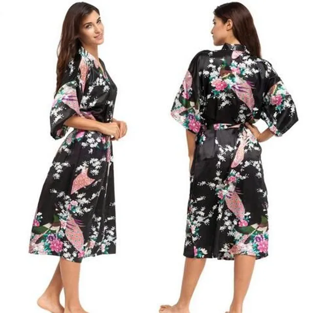 Ladies modern silk bathrobe with flower motif
