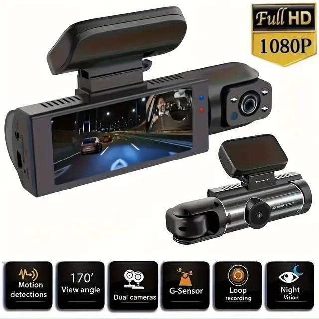 Front and interior camera - 3.16 inches, 1080P, G-sensor, night vision, cyclical recording, wide angle - DVR into the car