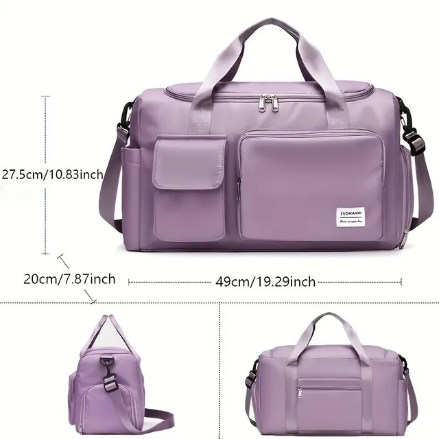 Space-saving luggage with separation on wet and dry, compact sports bag for zipper