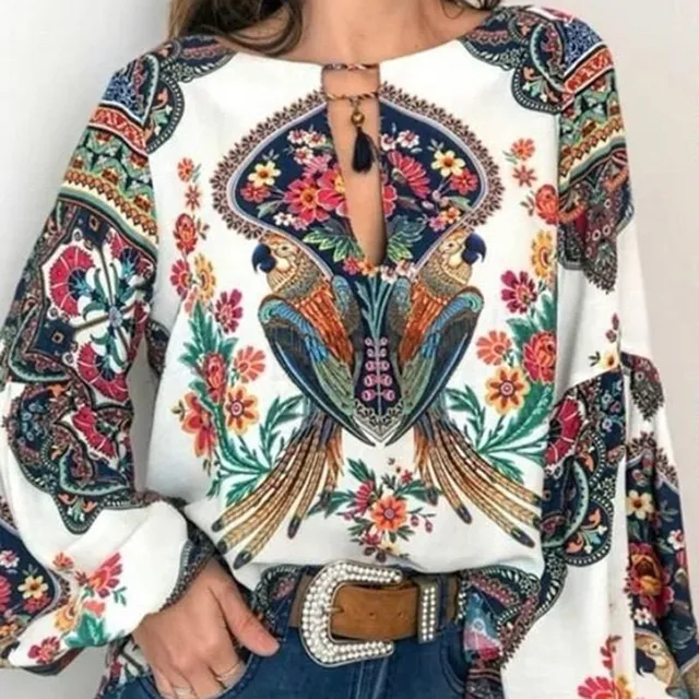 Women's Boho blouse with print and balloon sleeves Samantha