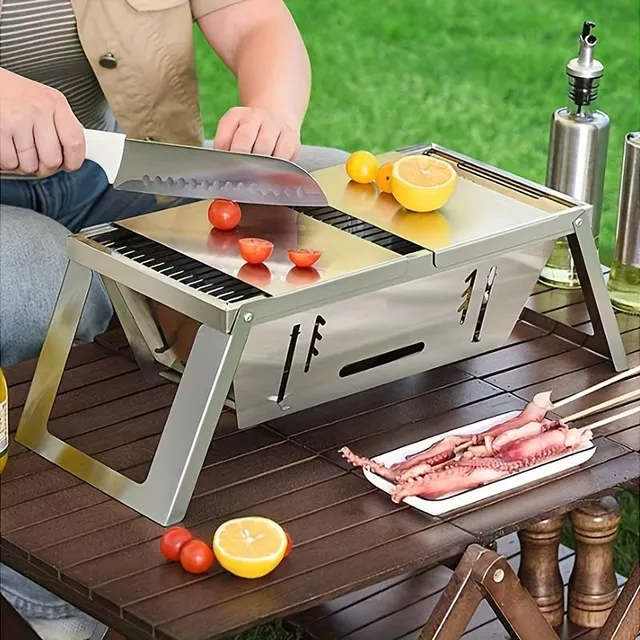 1pc Folding grill for outdoor barbecue of stainless steel, portable barbecue for camping and picnic