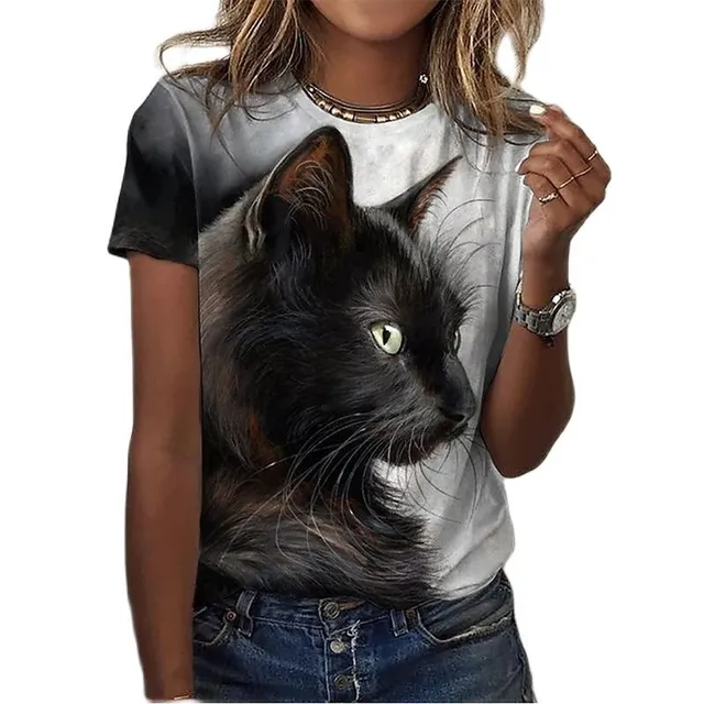 Luxury ladies short sleeve T-shirt made of highly comfortable material with Desmond cat print