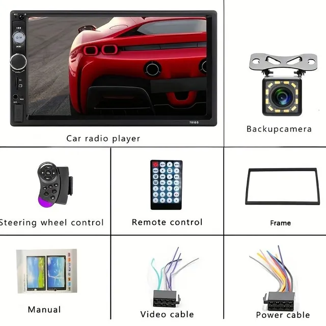 2DIN Auto rádio so 17,78cm MP5, dotyková obrazovka, USB, SD, FM, Aux-in, zrkadlový telefón a spätný fotoaparát + rám