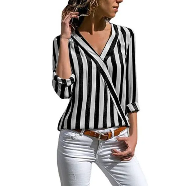 Women's striped blouse with long sleeves