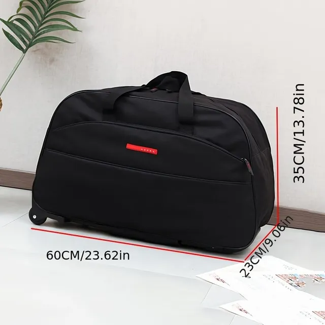 Foldable travel bag with trolley, light waterproof handbag, single color large capacity travel bag from Oxford