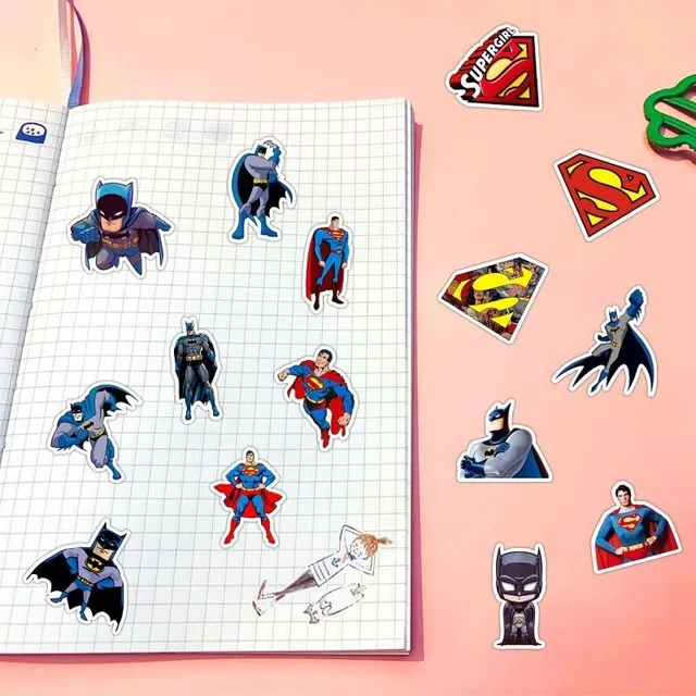 Set of 50 stickers with Batman and Superman theme