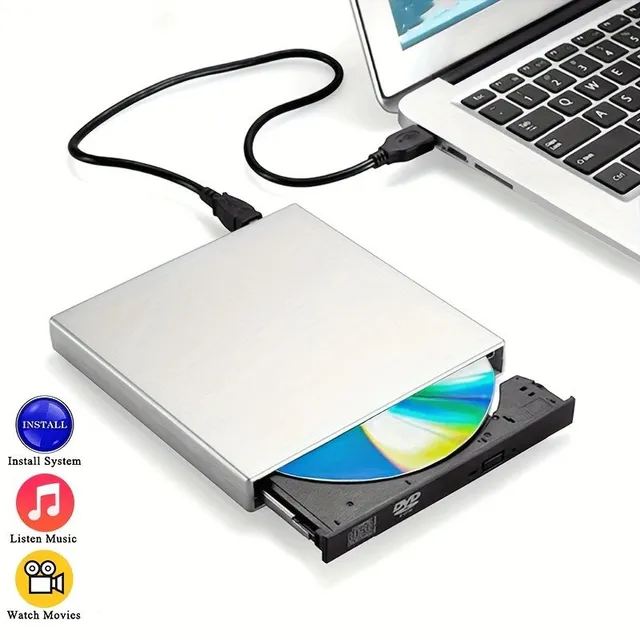 Unitate CD DVD externă pentru notebook, unitate subțire portabilă USB 2.0 CD DVD, CD/DVD +/- RW ROM, controler optic pentru notebook, compatibil cu Windows 10/8.1/7/XP/Vista, Linux, Mac OS