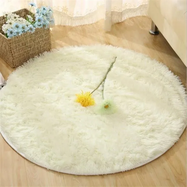 Round shaggy carpet white 60x60cm