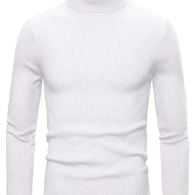 Male turtleneck, knitted, slim-fit, for leisure, warm monochrome, high elastic sweater in autumn and winter.