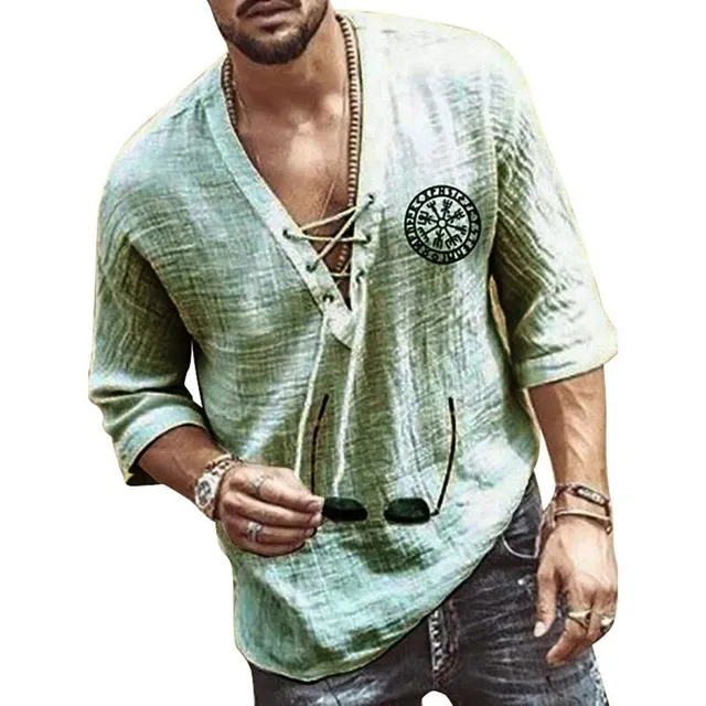 Męska koszulka z długim rękawem ze sznurkiem ściągającym Zelená S