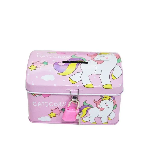 Cutiuta de economii draguta in culoarea roz cu motiv de unicorn