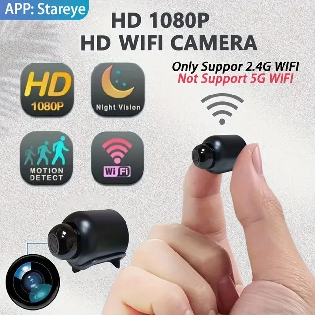 WiFi security camera with night vision and motion detection - Wide shot, remote access (SD card not included)