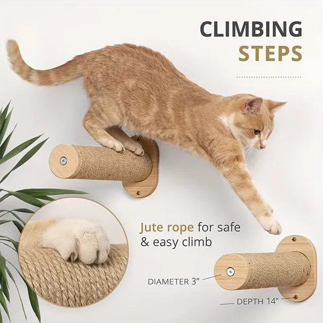 3ks / sada drevená mačka stena závesné lôžko a škrabanec, Balkón mačka stena záves, lezenie rebrík pre mačky, závesné lôžko, mačacie hniezdo