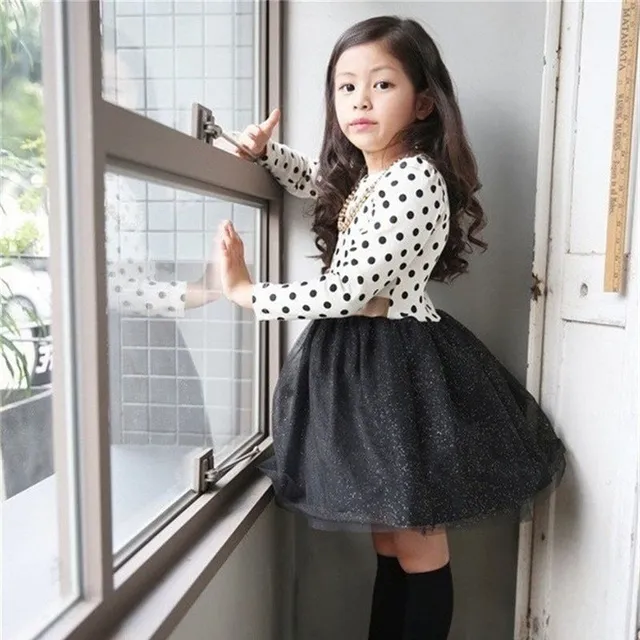 Girls spring dress with long sleeves and chiffon skirt