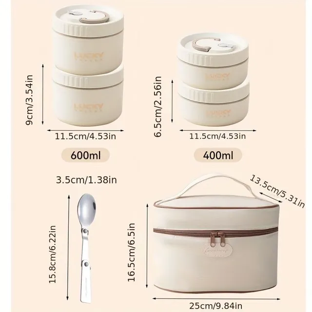 Stainless steel insulated lunch box with thermos and spoon