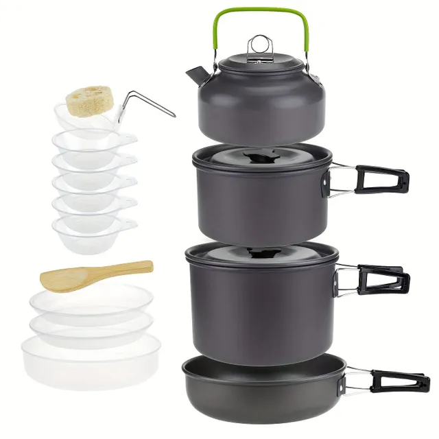 Outdoor Kemping Set of Tea Konvic Z Aluminium alloys For 4-5 Persons, Set of Portable Kemping Konvic With 1 spoon, 1 spoon on rice, 5 plastic bowls and 2 plastic plates A 1 sink, pan, pot To cook